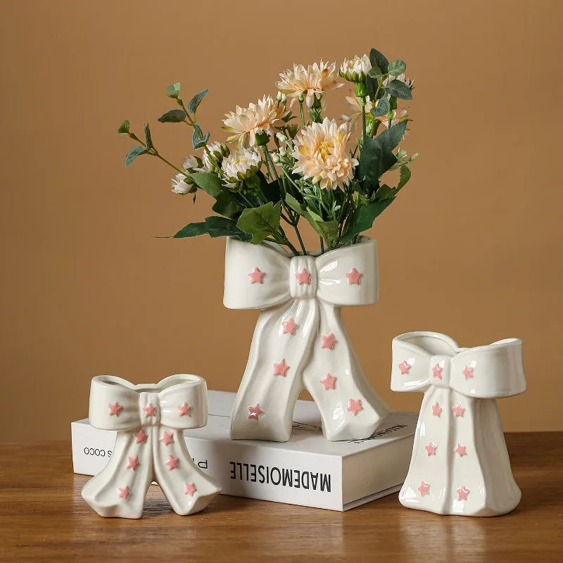 Creative Ceramics Bow Shape Vase Ornaments Living Room Bedroom Dining Table Flower Arrangement Container Wedding Decoration