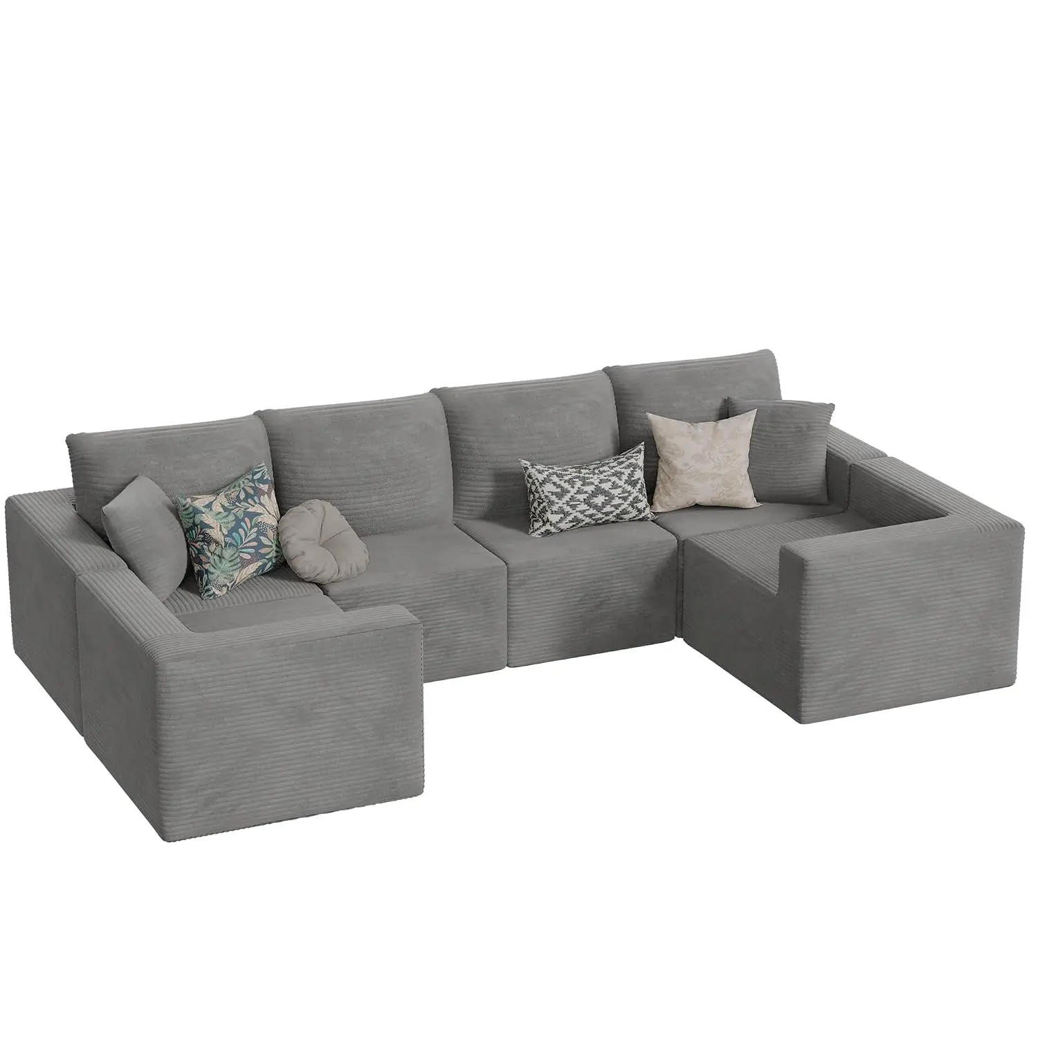 Deep Seat Modular Sectional Sofa With Ottoman, Corduroy Couch For Living Room & Bedroom, No Assembly, Oversized, Customized