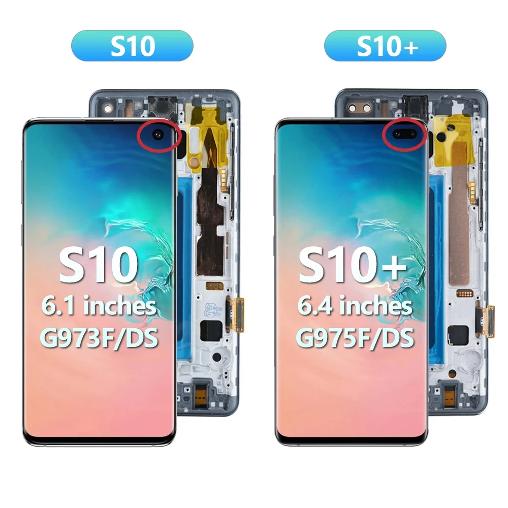 AMOLED For SAMSUNG GALAXY S10 2019 G9730 G973 LCD Touch Screen Assembly Digitizer For Samsung S10 Plus G9750 Display LCD Screen