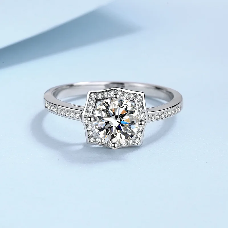 Fashion Irregular Four-Prong Cool Style Ring 2ct Women Moissanite PT950 Platinum Niche Design, Fit Commute & Streetwear