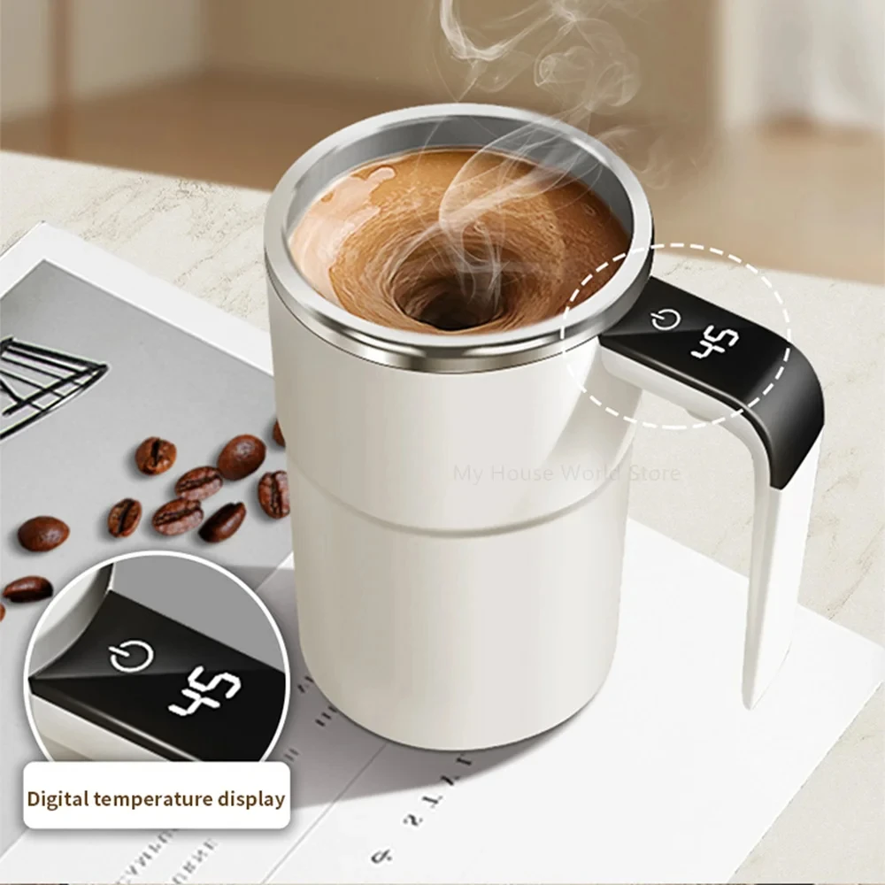 HOMEFISH Tasse à Agitation Automatique Rechargeable Portable, Mélangeur Électrique à Café en Acier Inoxydable, Agitation Magnétique Rotative