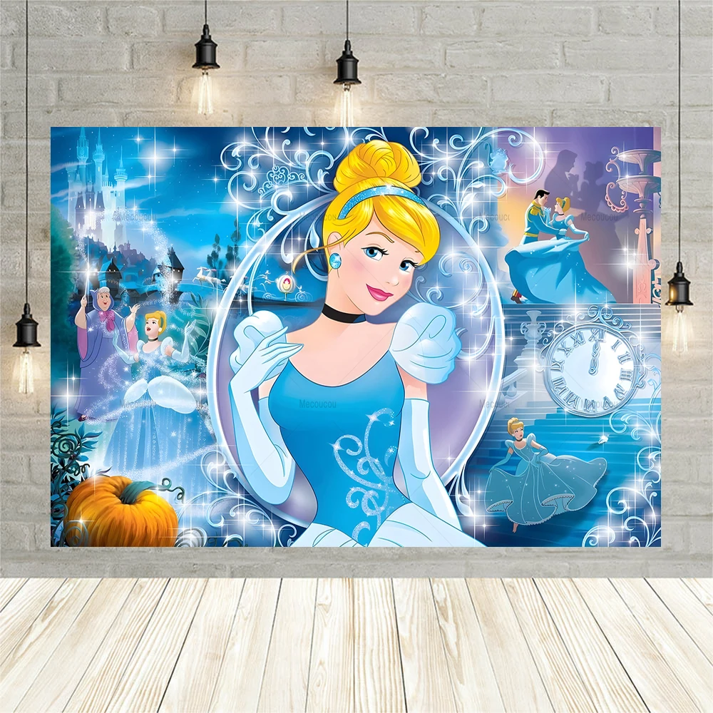 Disney Cinderella Princess Backdrop Customized Fantasy Fairy Bluey Crystal Slippers Girls Birthday Party Baby Shower Decoration