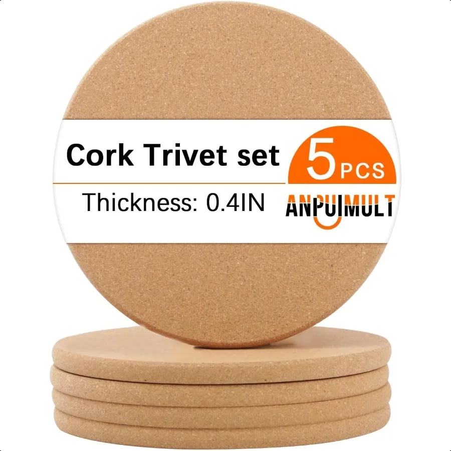 5 PCS High Density Thick Cork Trivet Heat Resistant Multifunctional Cork Trivets for Hot Dishes Heat Pads for Tables and counte