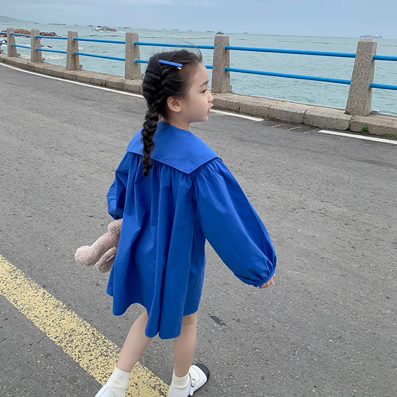 Girls' Dress with Large Collar, Long Sleeve, Academy Style Princess Dress2025Spring New Fashion Foreign Trade Children's Clothin