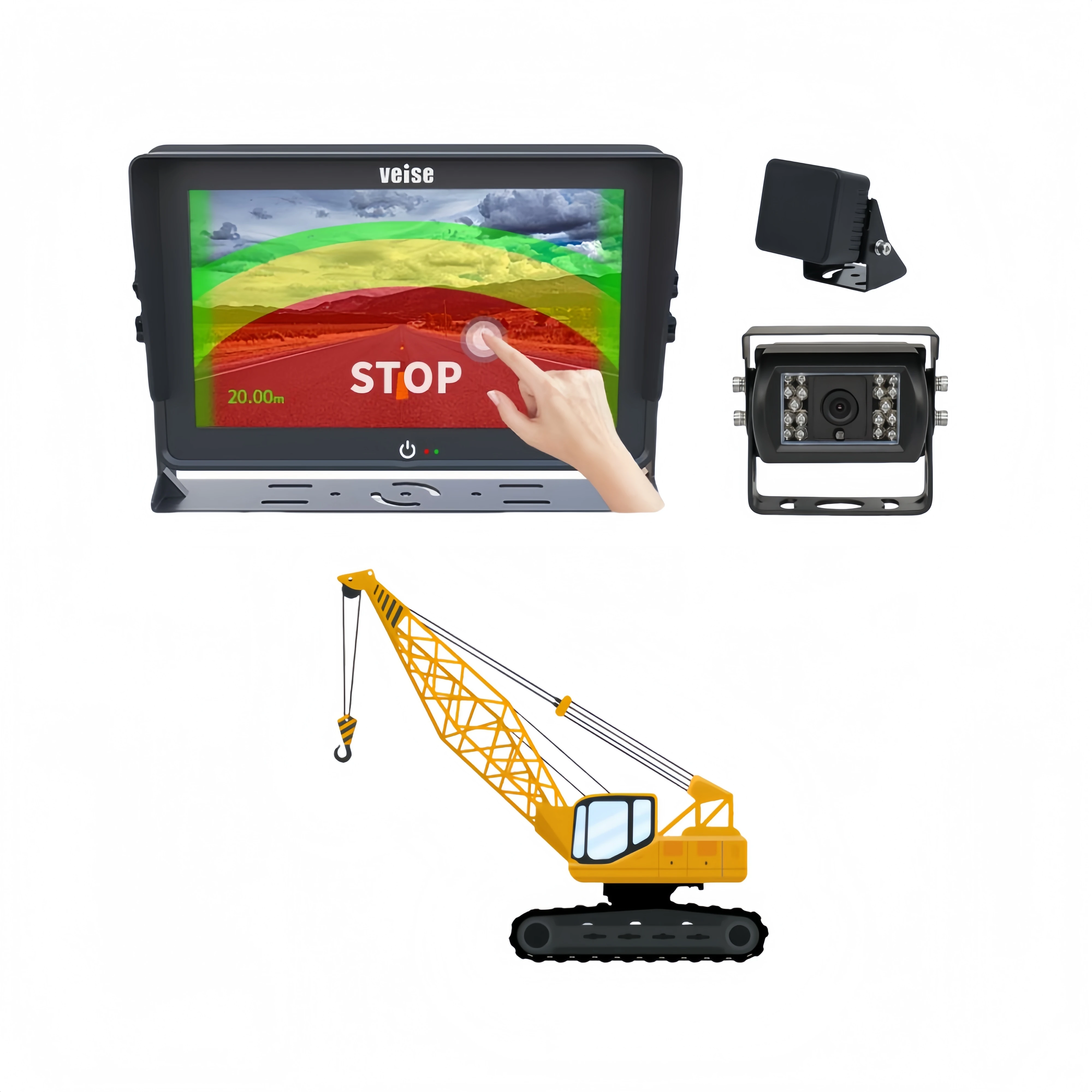 

Advanced Blind Spot Detection With Millimeter Wave Radar Wide Angle Backup Camera And 7" Touch Screen For Cranes Loaders Graders