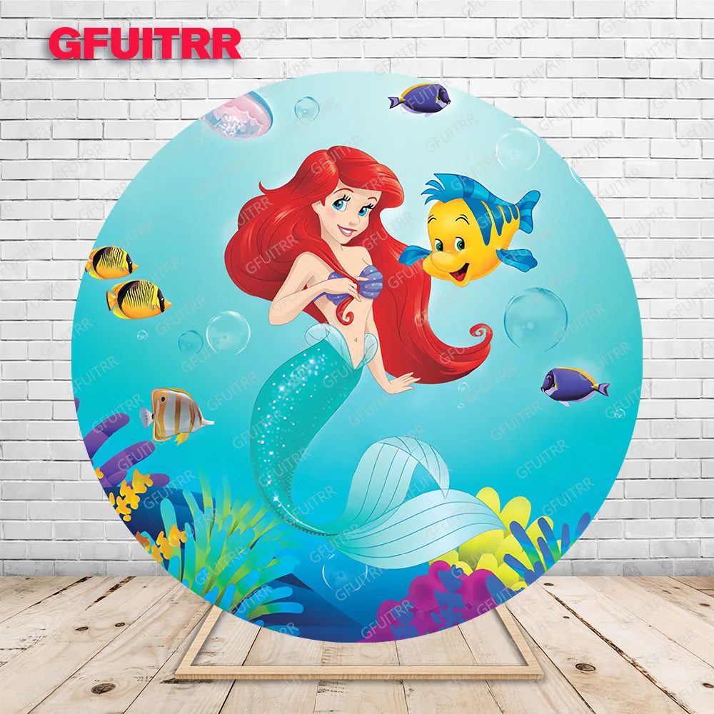 Disney Mermaid Princess Round Backdrop Girls Birthday Photo Decoration Background Cover under the sea Photography Studio