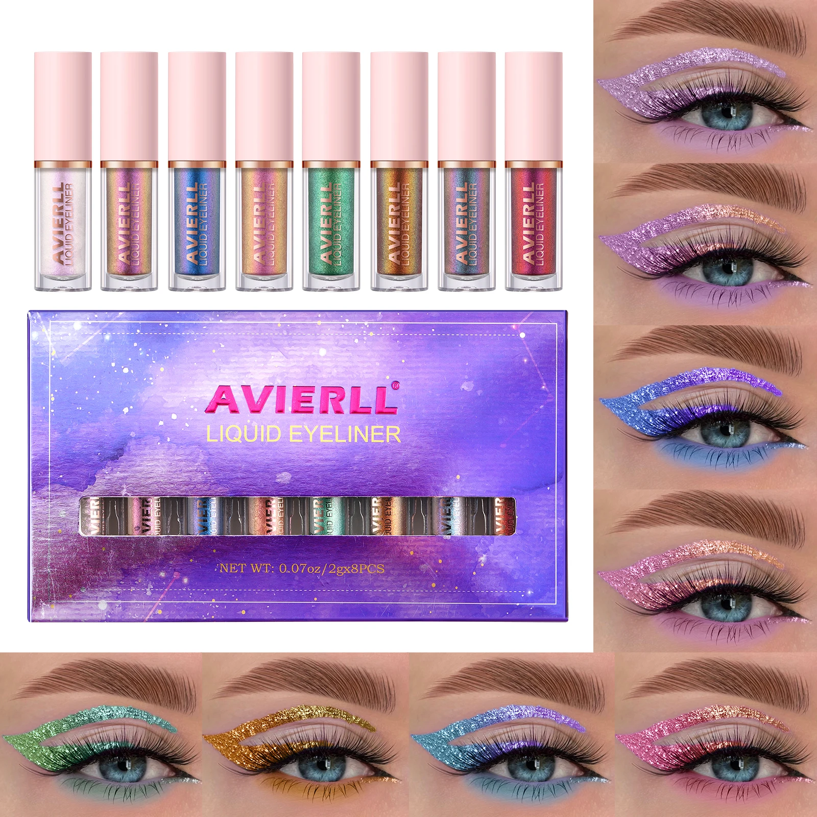 Chameleon Eyeliner Set, 8 Colors, Long-lasting Waterproof  Glitter Liquid Eyeshadow, No Smudging, Fast-drying, Eye Makeup Gift