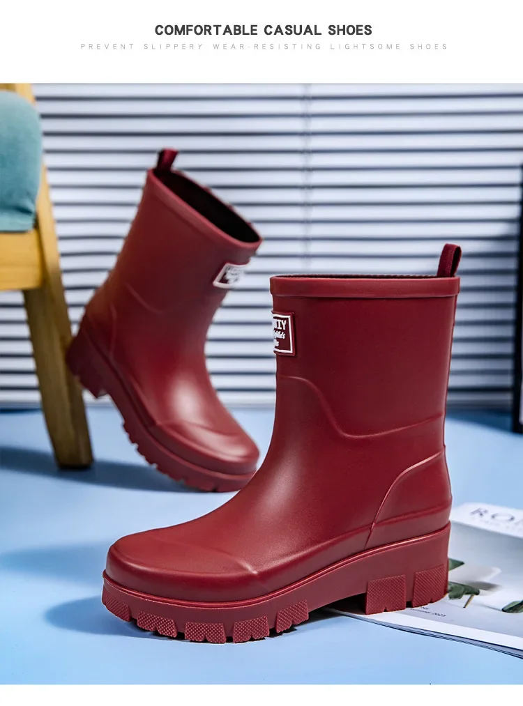 2026 Modische koreanische Damen-Regenstiefel (Wadenhöhe) mit dicker Sohle, verschleißfest, rutschfest, wasserdicht, für die Autowäsche geeignet – Detail 32