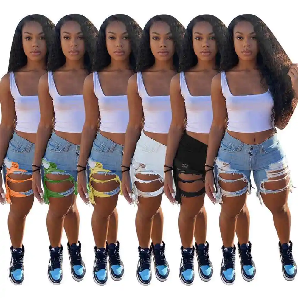 Ebay2023 Summer New Women's Denim Five-Point Shorts Cotton Spun Loose High Waist Five-Point Pants Blue High Waist Jeans