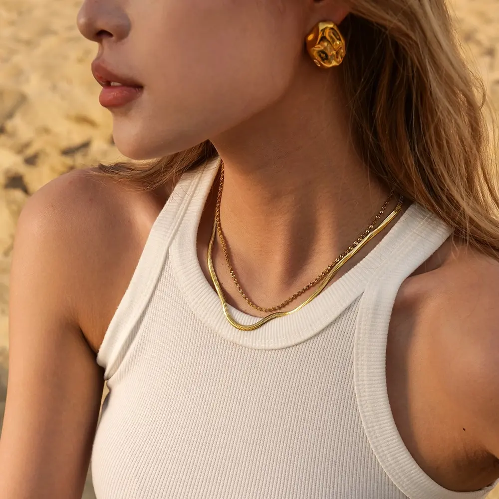 Delicate Irregular Hammer Lines Stainless Steel Earrings Beach Fashion 18K Gold Plated Tarnish Free Jewelry image 3