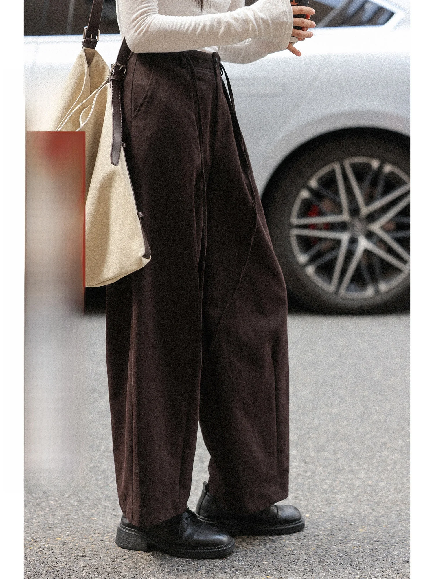 

Свободные широкие брюки для женщин, повседневные, цвета хаки, осенне-зимние, с завязками на талии, уличный стиль