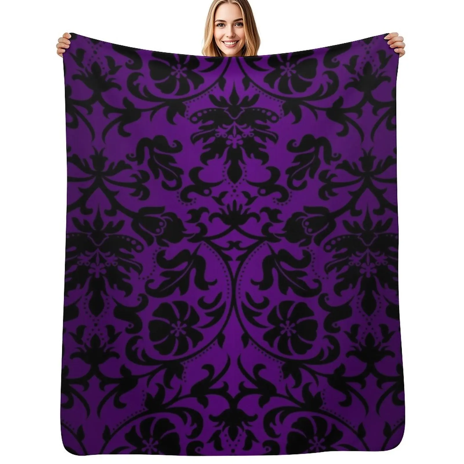 Purple and Black Damask Pattern Design Throw Blanket Luxury St Weighted heavy to sleep Baby Kid'S anime Blankets