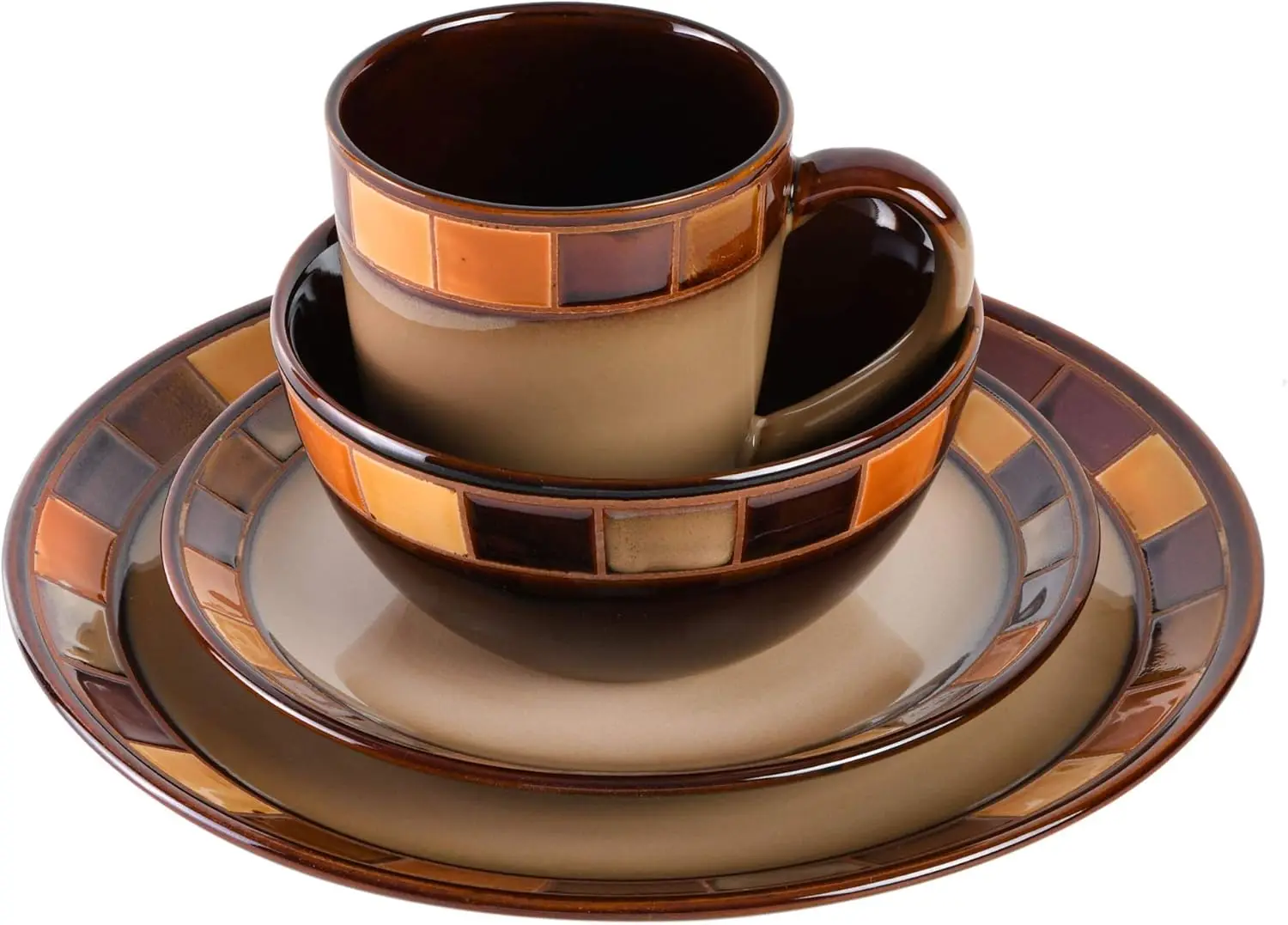 16-piece Dinnerware Set Service for 4, Beige and Brown