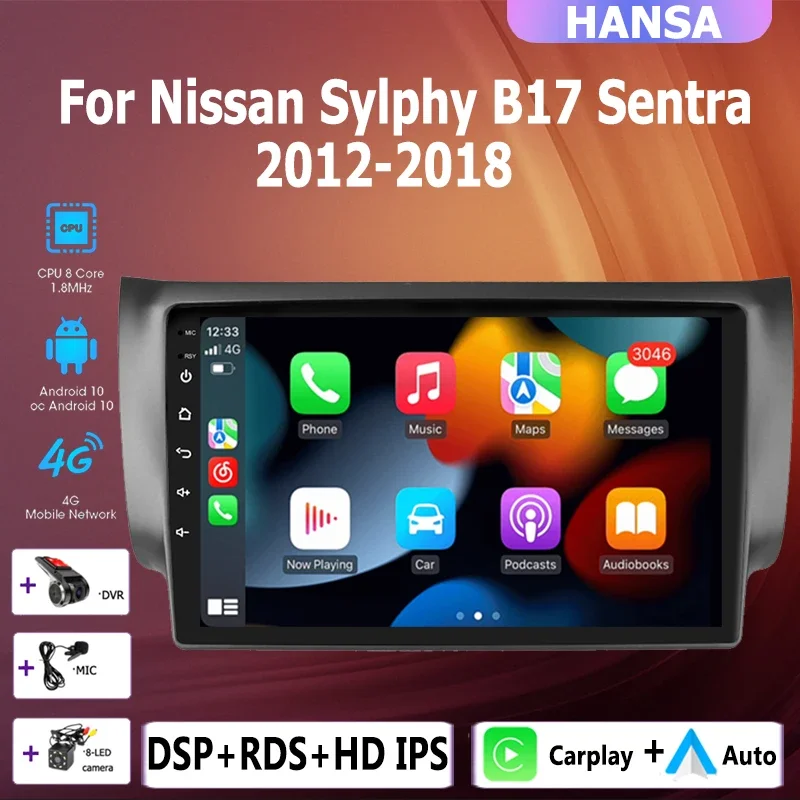 

2 din Auto Android 10.0 car radio multimedia player Carplay GPS navigation For Nissan Sylphy B17 Sentra 2012 2013-2016 2017 2018