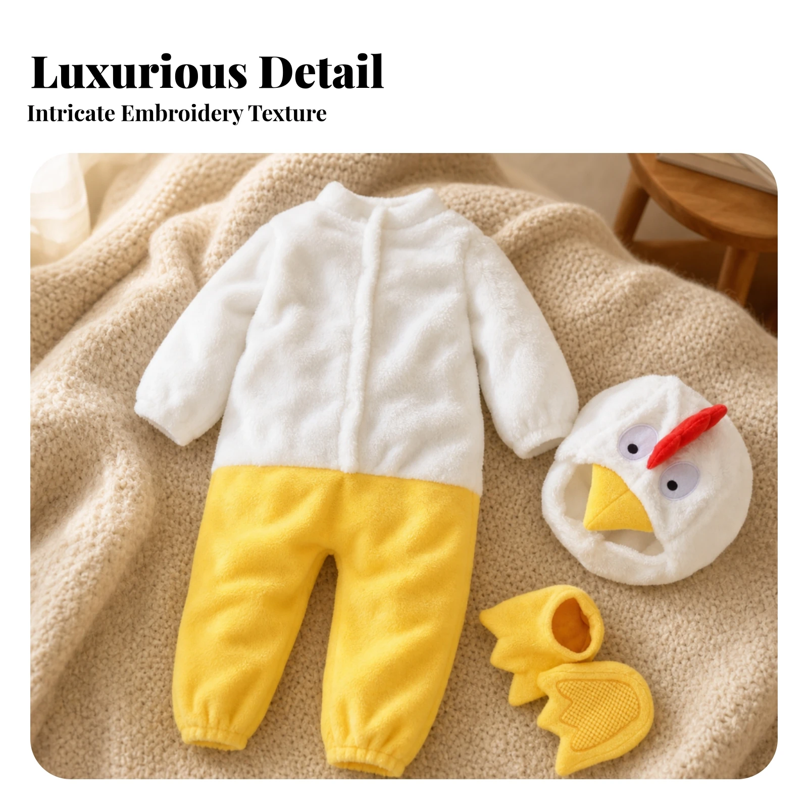 Chicken Romper with Shoe Covers Soft Baby Chicken Costume Animal Cosplay Romper Fluffy Jumpsuit Long-Sleeve for Babies