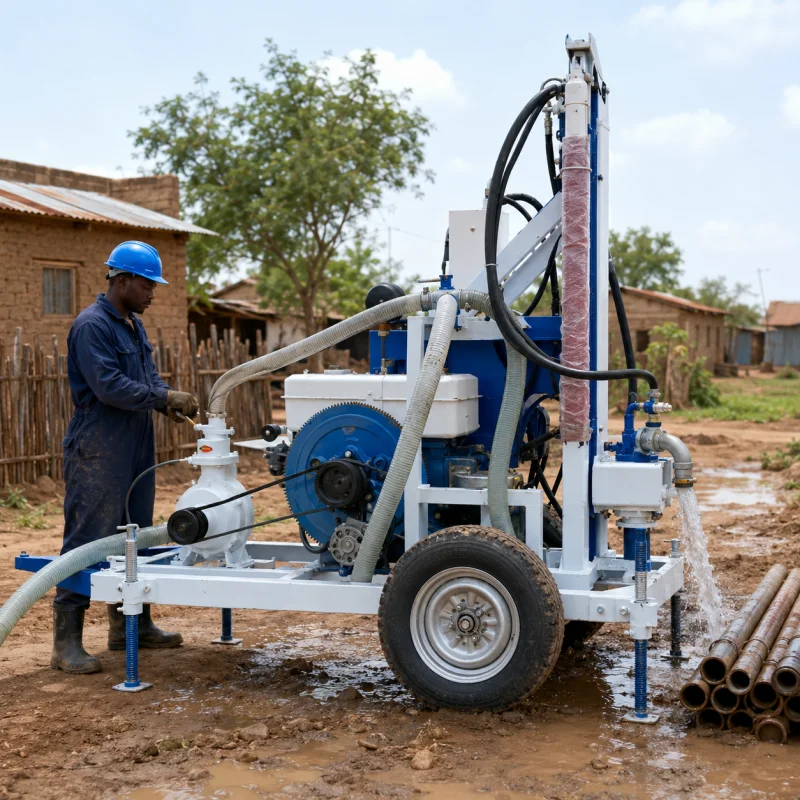 Trailer Mounted Diesel Water Well Drilling Rig For Geothermal Drilling With Rugged Mobile Chassis Drilling Machine Factory