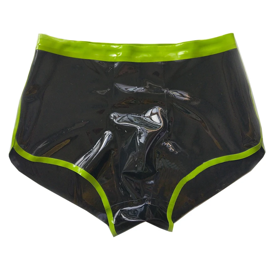 

Natural Latex Rubber Men Briefs Black and Apple Green Trims Male Panties Shorts Handmade Lingerie RLPM141