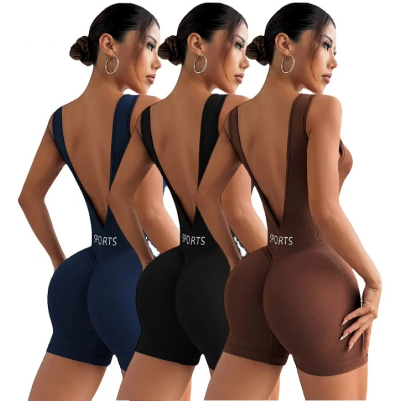 

Новые бесшовные женские комбинезоны для йоги с v-образным вырезом на талии, боди с открытой спиной, спортивная одежда для тренажерного зала, фитнеса, тренировочная одежда, цельный спортивный костюм