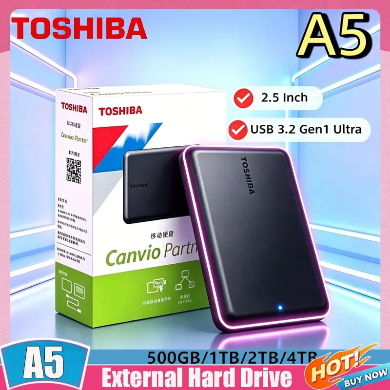 Disco Rígido Portátil Pequeno Preto Toshiba A5 Series Alta Velocidade USB 3.2 Gen1 500GB 1TB 2TB 4TB Compatível com Mac Pro Max