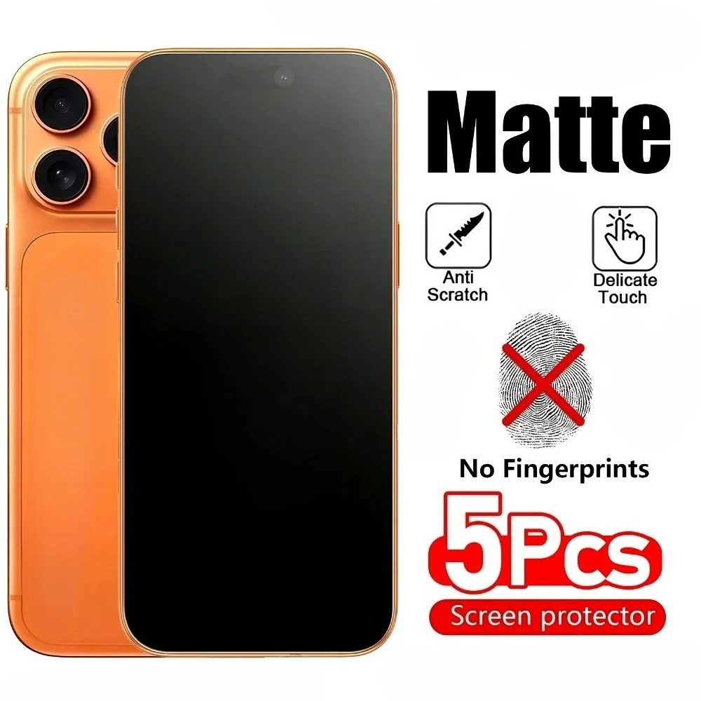 

5Pcs Matte Full Screen Protector for iPhone 17 16 15 14 Pro Max Air 16 15 Plus 13 12 11 Pro XR XS Max 9H Hardness Tempered Glass