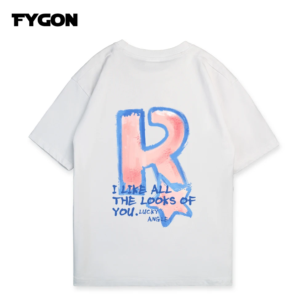 Fygon fashion R logo printed T-shirt environmentally friendly round neck oversized T-shirt office casual customer favorite