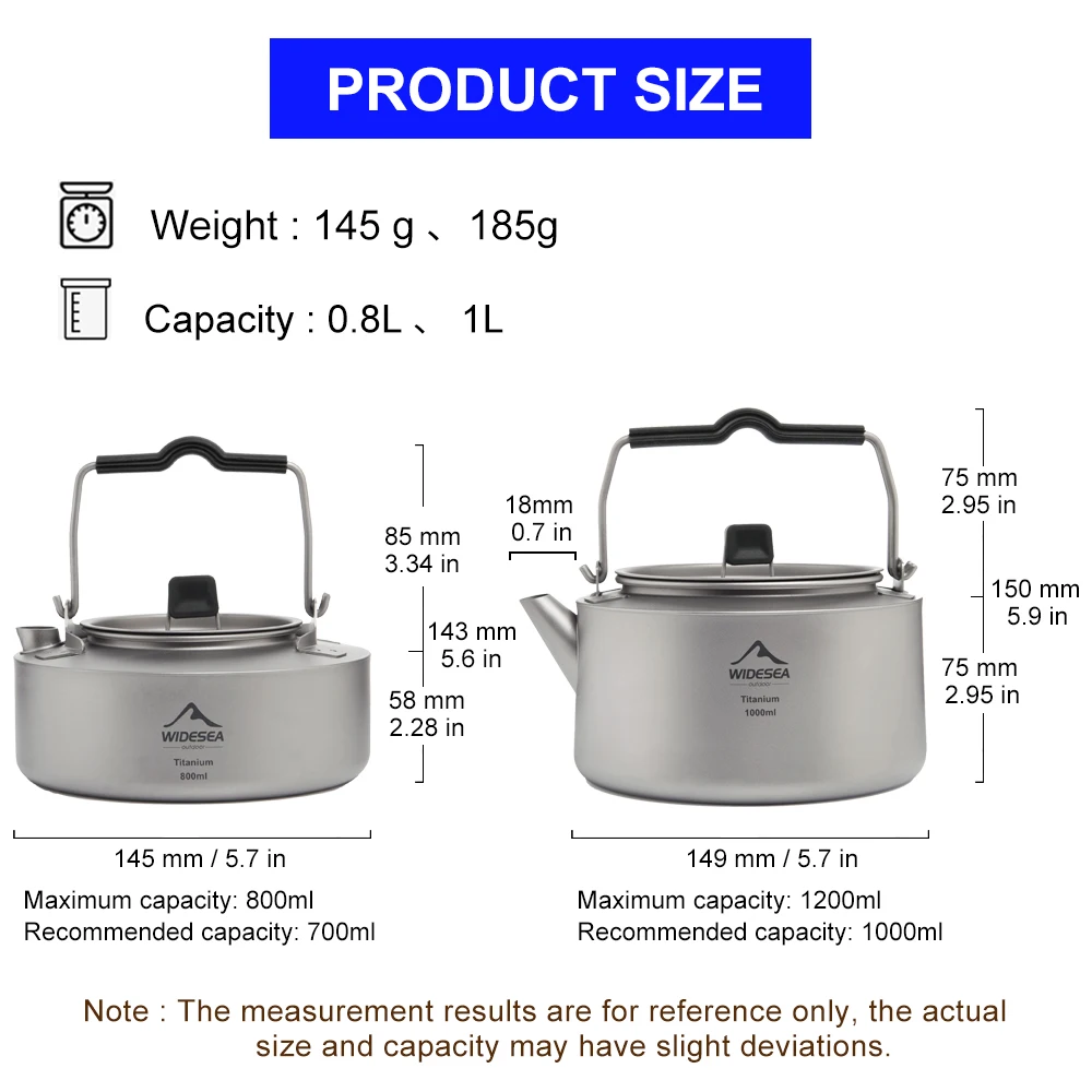 Widesea Camping Titanium Kettle Outdoor Tea Coffee Kettle Tableware Pot Supplies Tourist Dishes Hiking Cooking Equipment