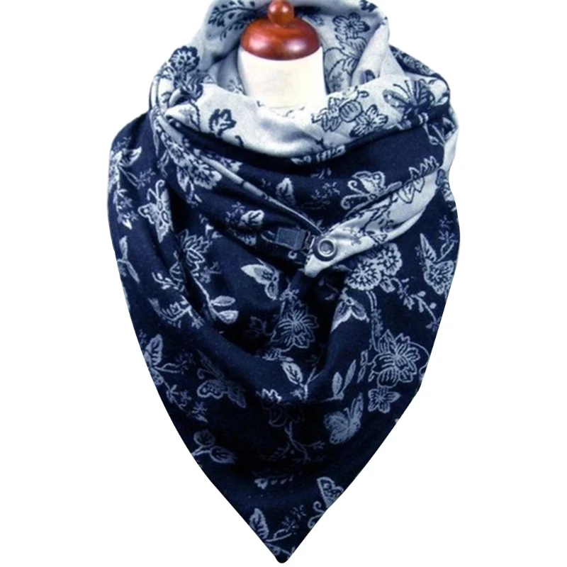 Women Men Thicken Warm for TRIANGLE Scarf with Buckle Clip for butterfly Floral Print Neck Warmer Snood Winter Cold Weather Wrap