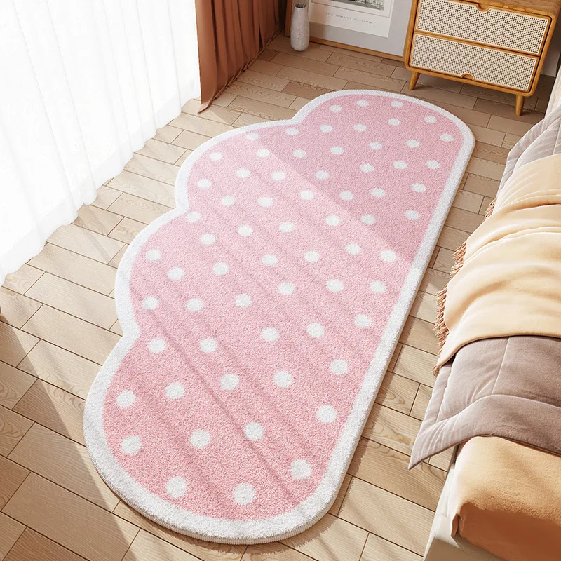 VIKAMA Cute Home Cartoon Imitation Cashmere Carpet Children's Room Bedroom Bed Blanket Maiden Heart Cloud Printed Floor Mat