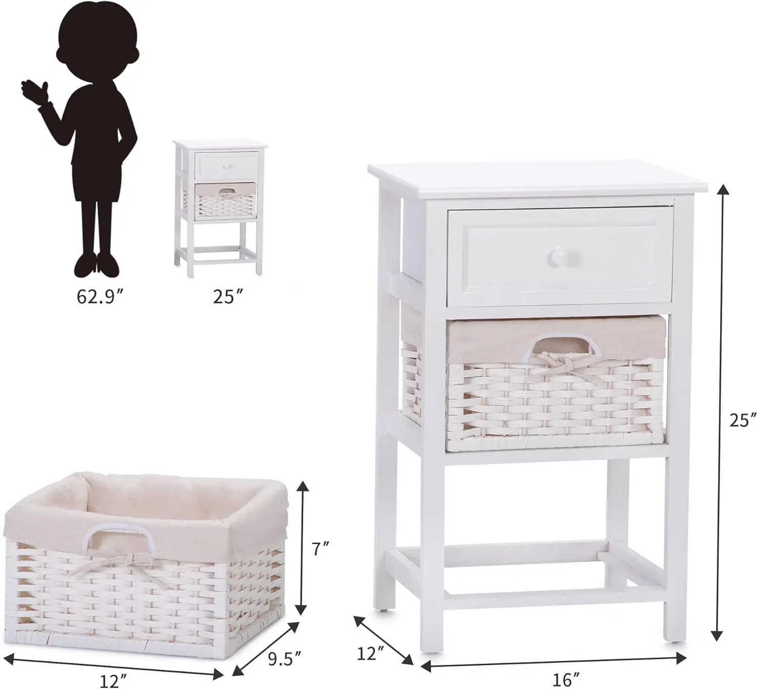 Table de oral et Entièrement Assemblée avec 2 Paniers WUNICEF, Table de Canapé de oral et en Bois, Table d'Appoint Moderne du Milieu du Siècle pour B, Lot de 2