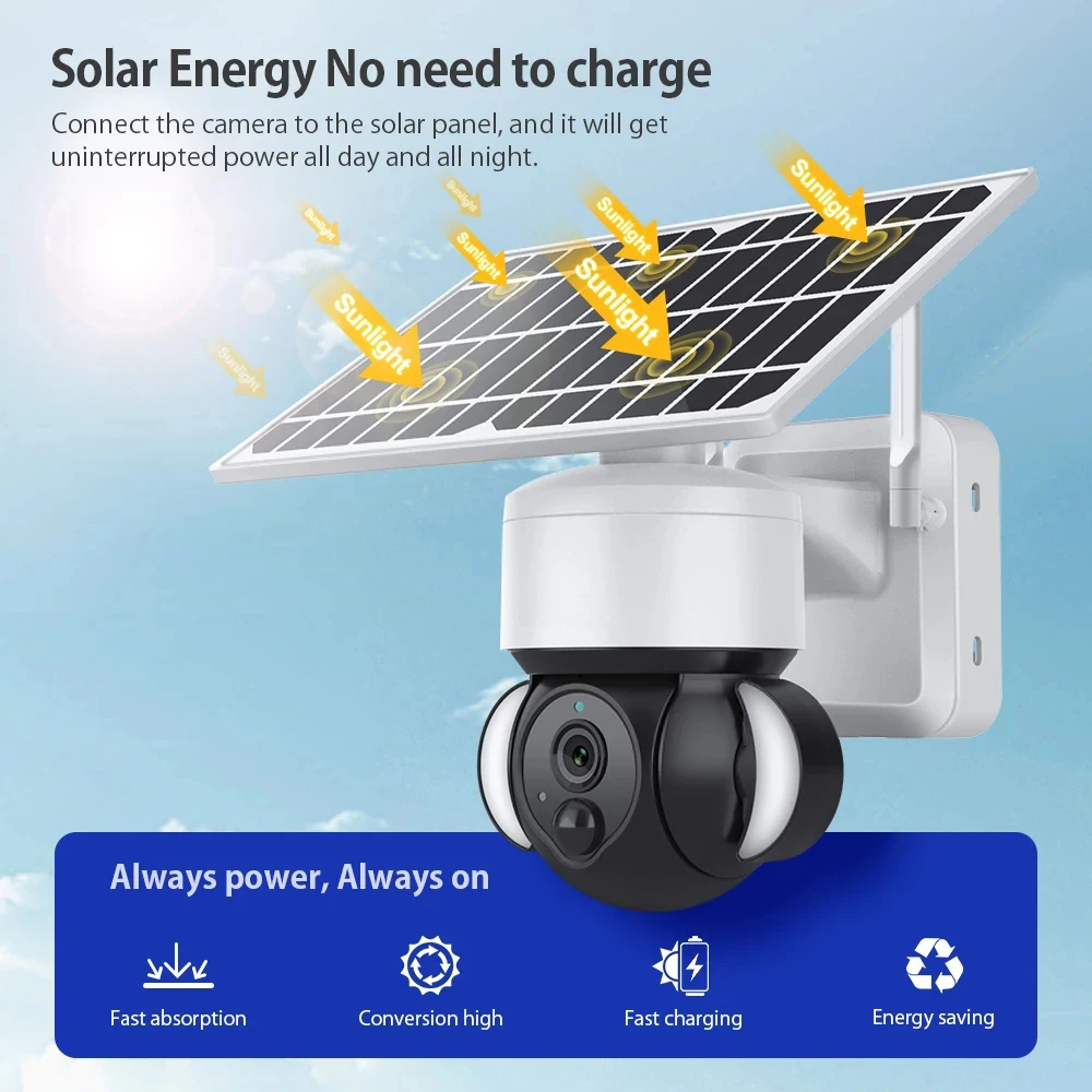 YYHCYYHC Solar Camera Wifi HD Outdoor Smart Home Intrusion Surveillance Waterproof CCTV Camera With Alexa Google Home