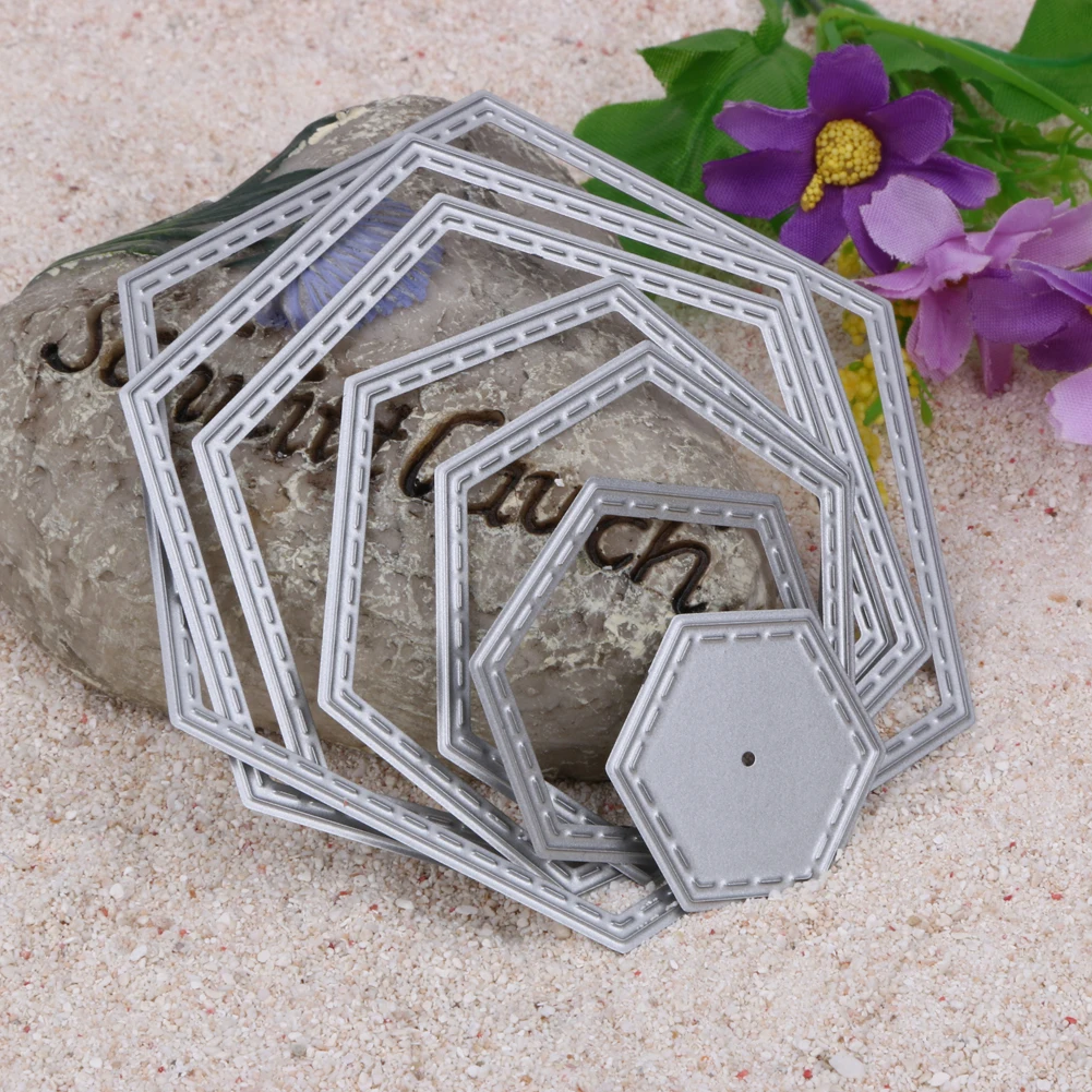 

7pcs Embossed Knife Die Spiral DIY Stamps Dies Hexagon Handmade Art Crafts Silver Gray Album Decoration for Christmas Decoration