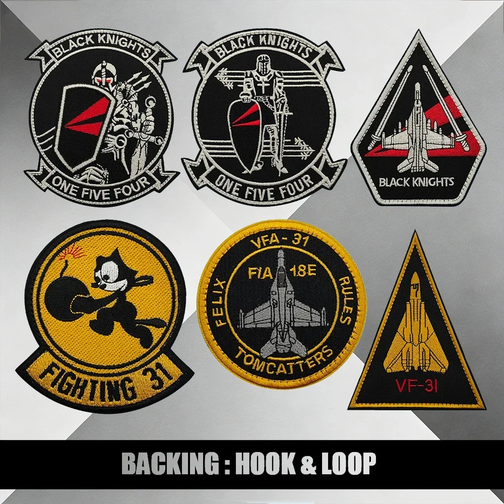 

Набор вышитых нашивок премиум-класса VF-31 Black Knights - дизайн самолетов Tomcatters Legacy F-14 F-18 с креплением на липучке