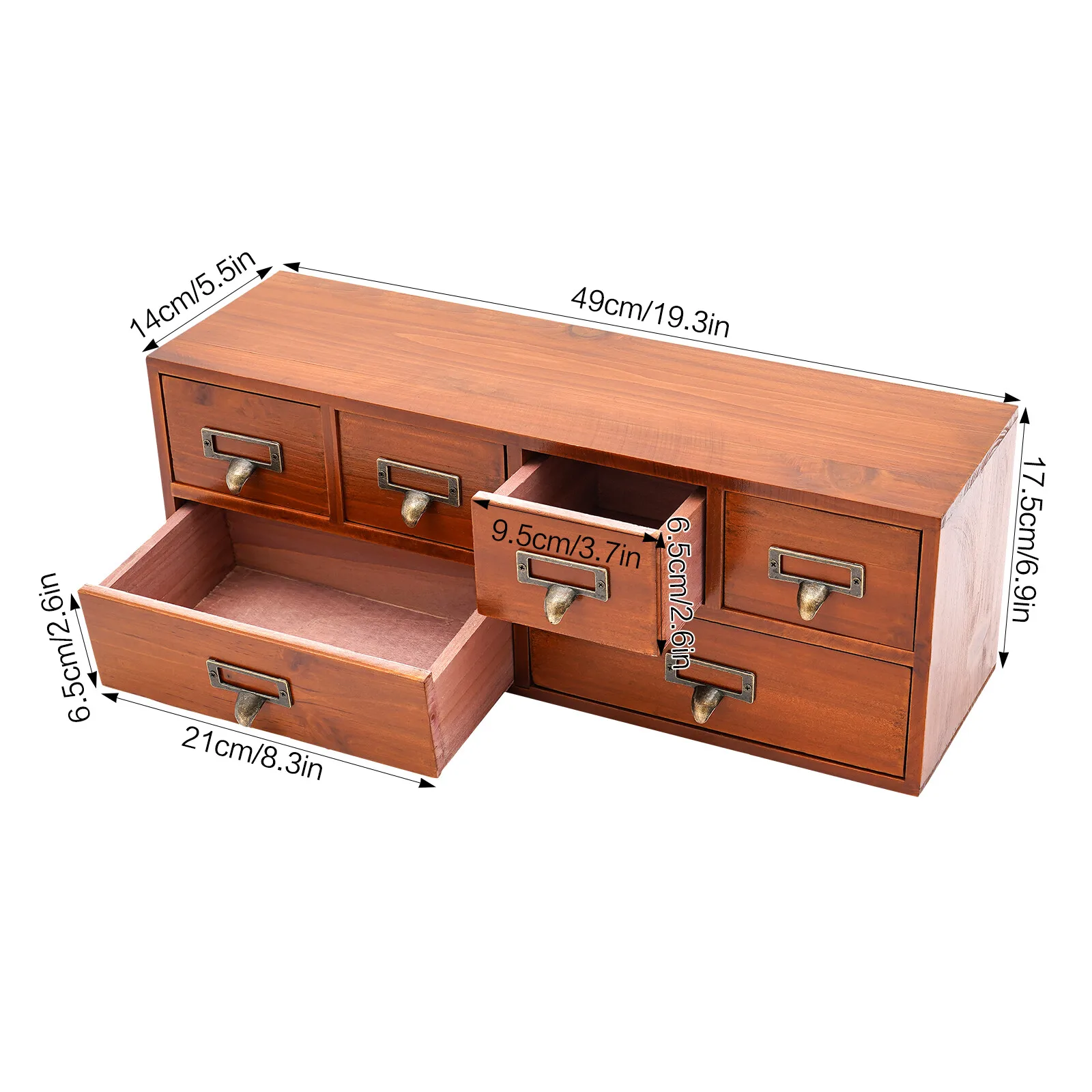19.3*5.5*6.9 Inches Brown 6 Drawers Desktop Dresser Wooden Storage Dressers Chests of Drawers for Living Rooms, Bedrooms, Study Rooms