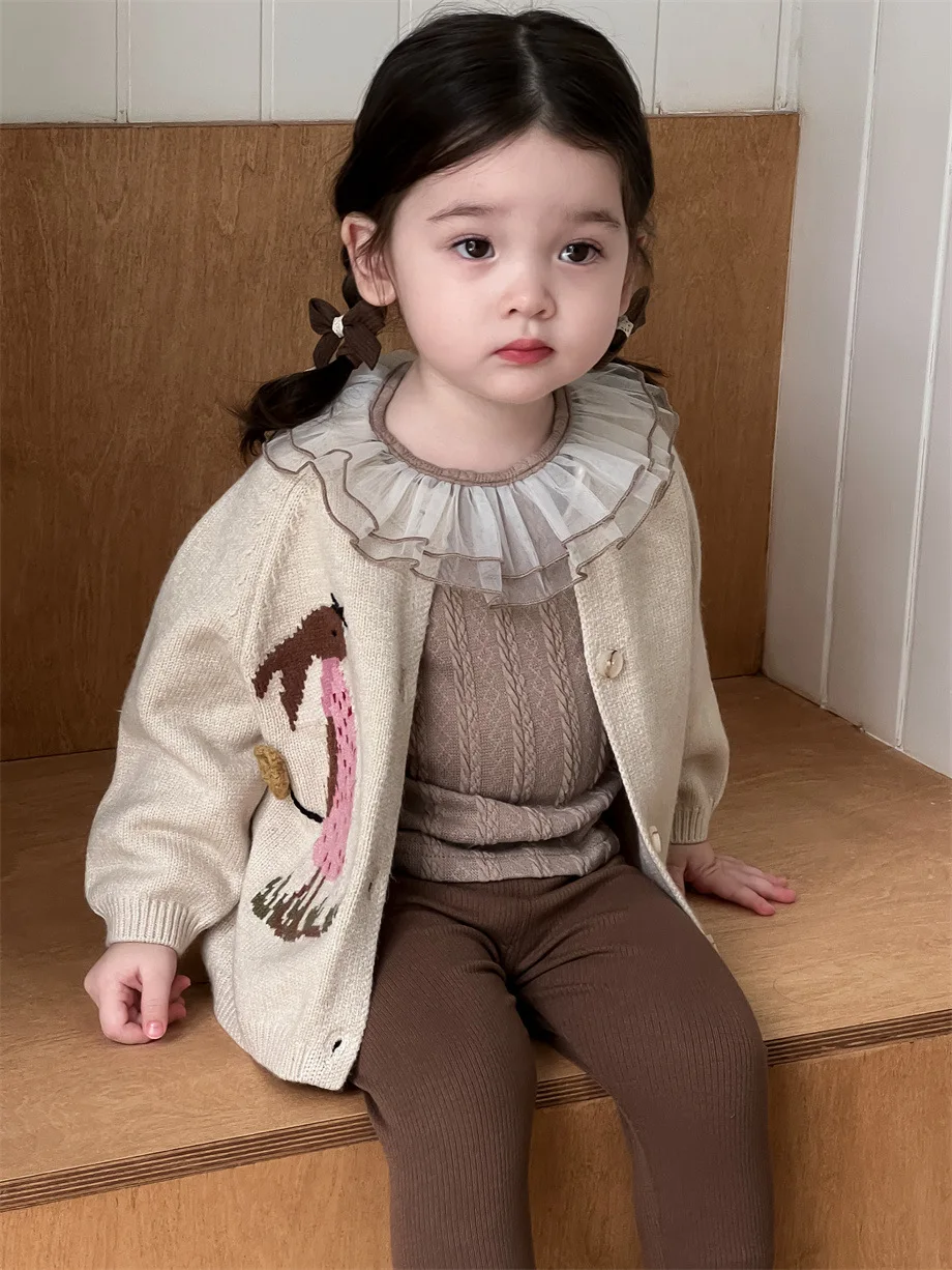 2024 Autumn New Baby Long Sleeve Knit Cardigan Infant Girl Sweet Cute Single Breasted Jacket Toddler Girls Knitted Sweater Coat