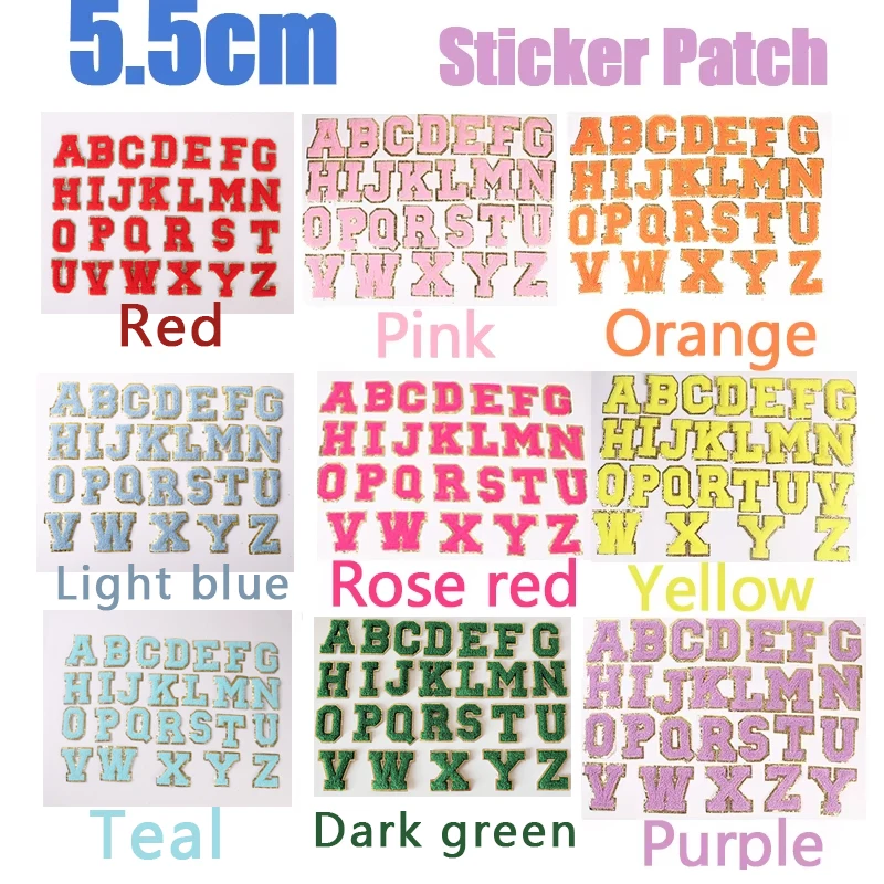 

5.5cm A-Z Color English Letters Patches For Clothing Bag Glitter Letter Patches Stick on Alphabet Letters Embroidery Applique
