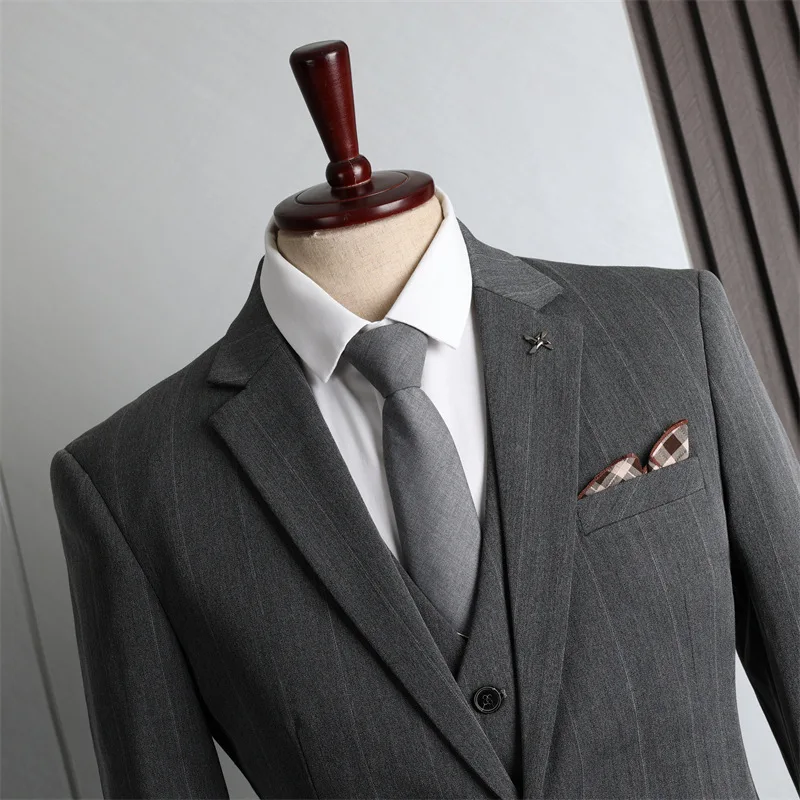 (60) Custom 2024 Striped Suits for Men Three-piece Wedding Suits for Groomsmen Business Casual Professional