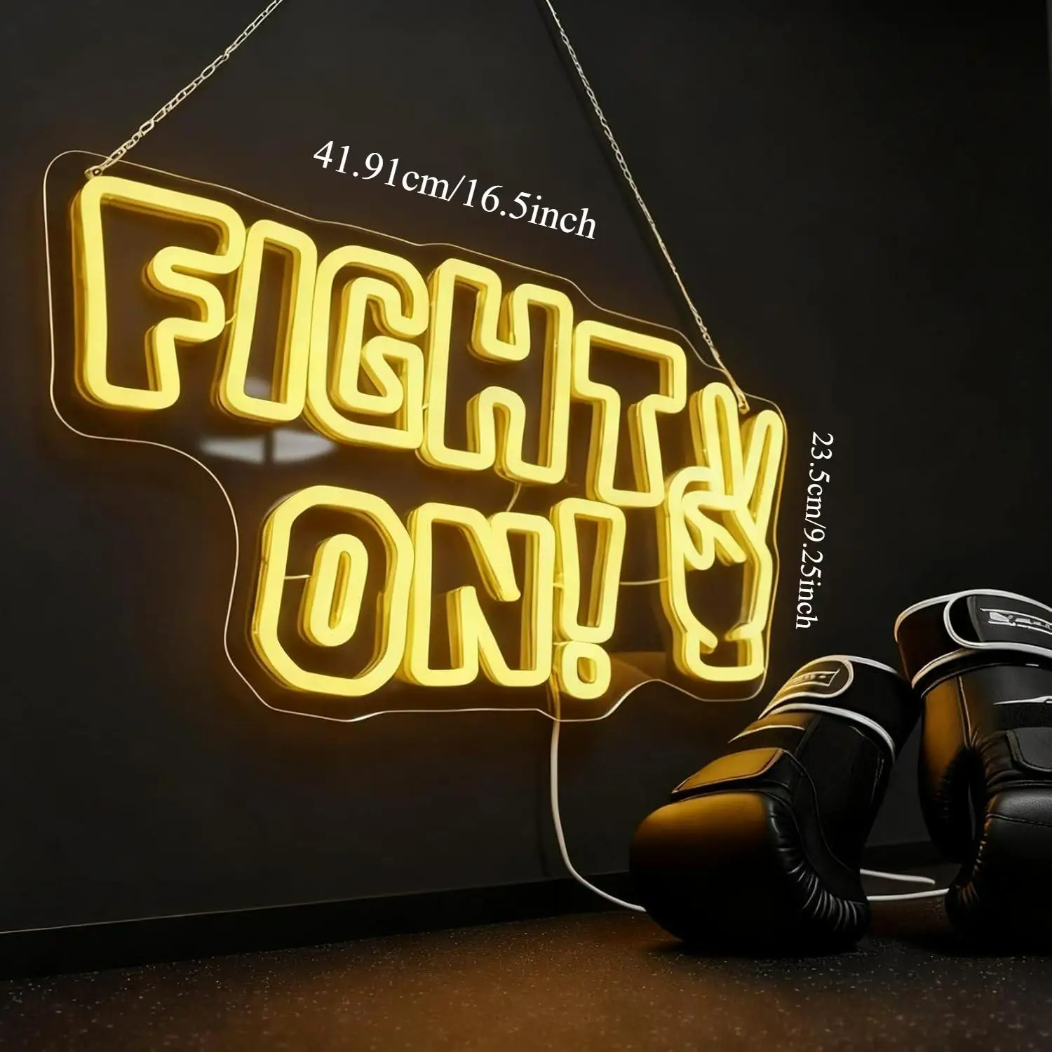 Fight On Neon Sign Victory Hand Motivational LED Wall Light for Game Room Gym Office Decor USB Powered Inspirational Gifts - view 5