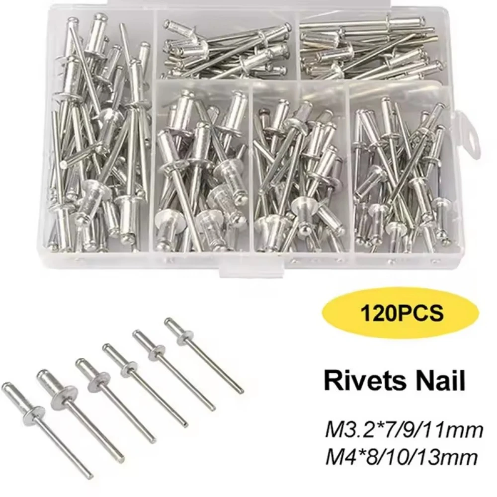120PCS Riveter Fasteners Sets Pop Rivets Assortment Kit Furniture Assortment Dome Head Blind Rivet Nut Tools