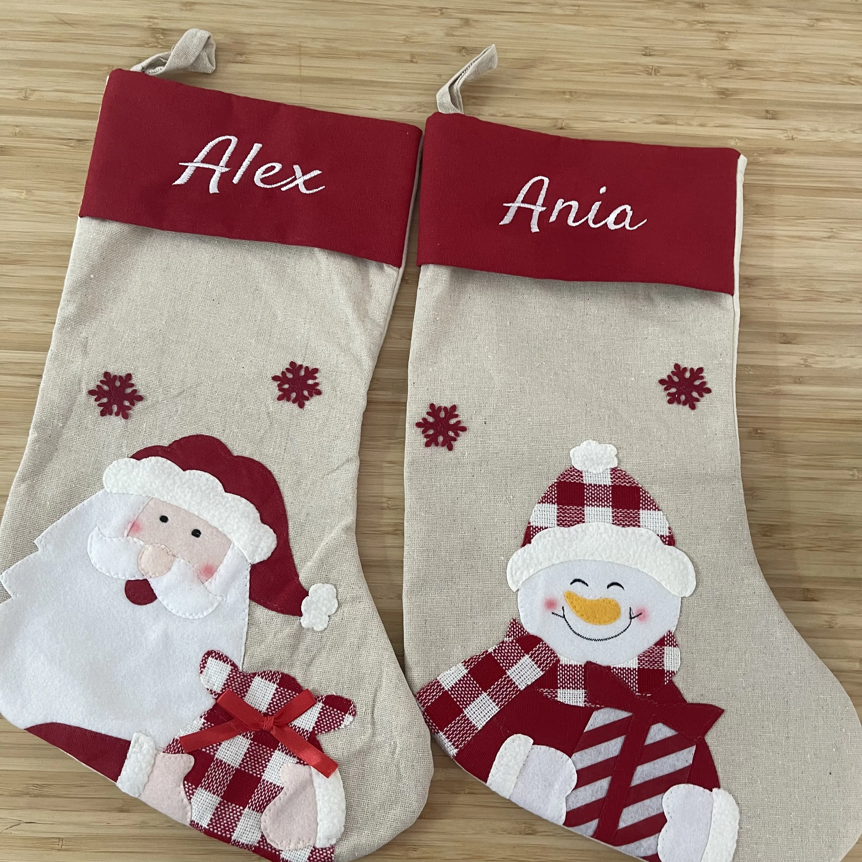 Large Size New Embroidered Name Christmas Socks Creative Santa Snowman Elk Merry Christmas Gift Bag Personalized Kids Candy Bag