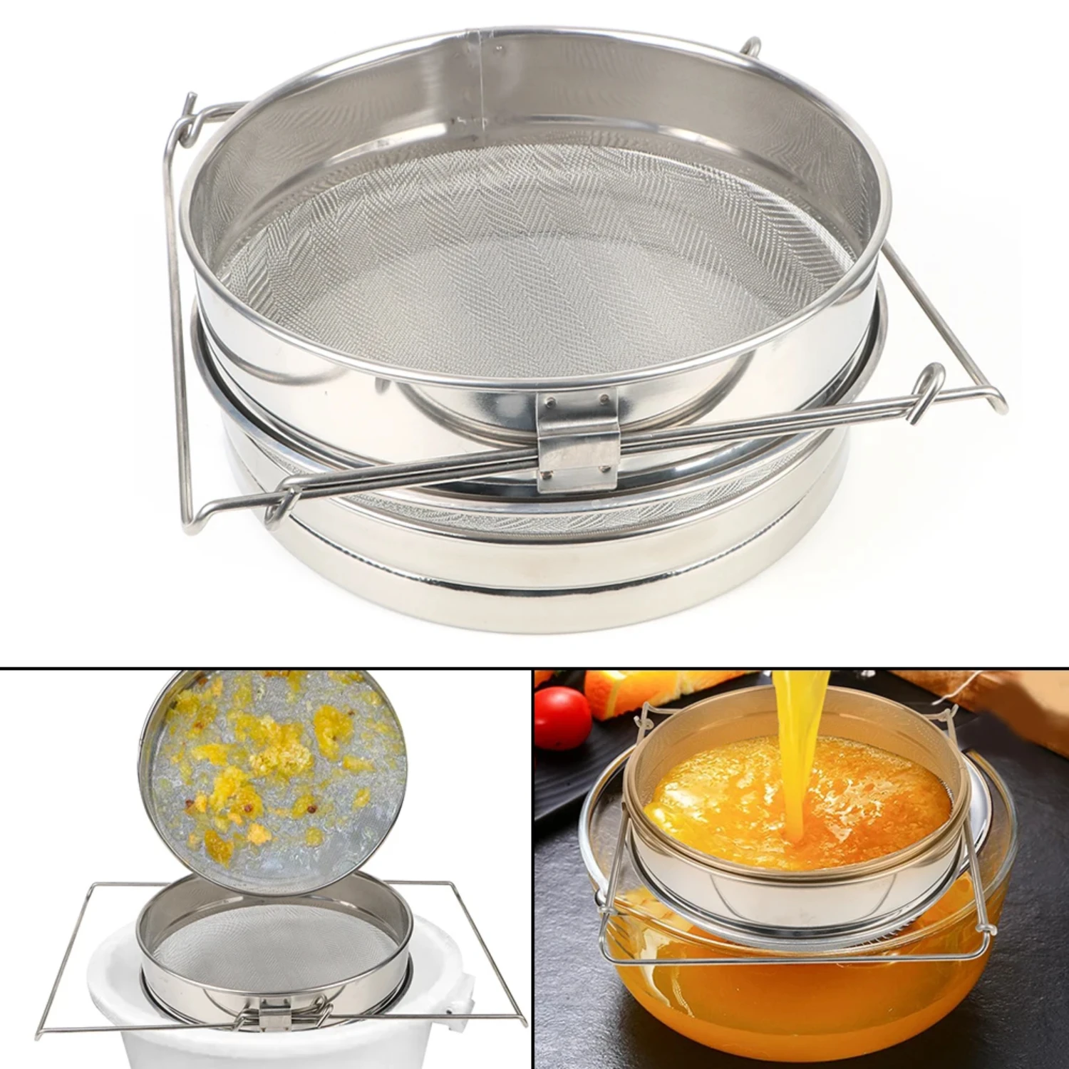 Net Impurity Filter Double sieve strainer Beekeeping Honey filter  Beekeeping Special Tools Stainless Steel Garden Supplies