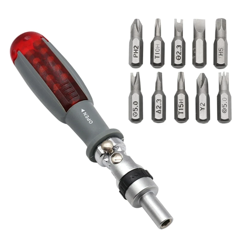 

Folding Ratchet Screwdriver with 10 Bits 180Degree Rotation Multifunctional Dropship