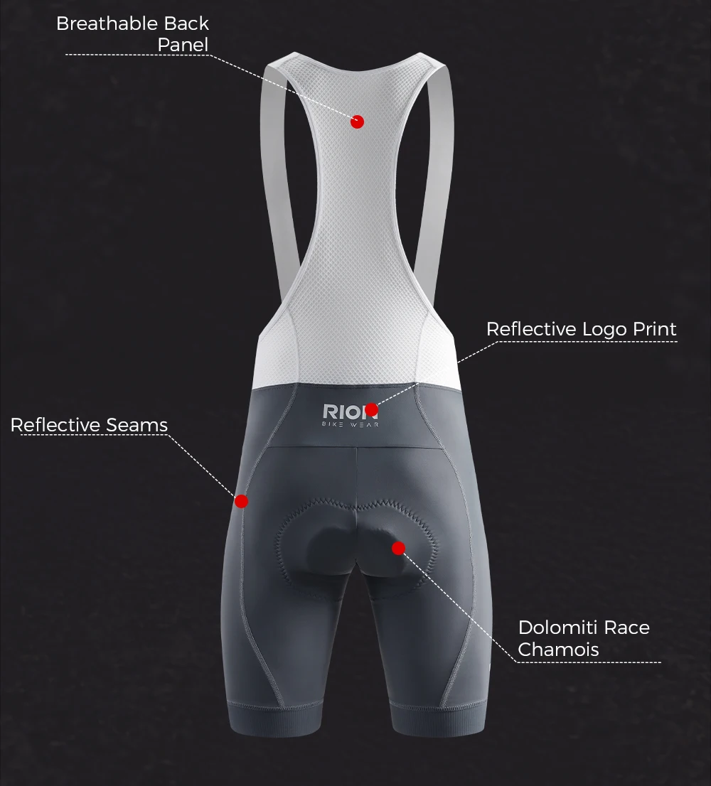 RION Herren Radsport-Trägerhose Mountainbike MTB Tights UPF50+ Pro Fahrradbekleidung Nachtfahrt Straßenrad Trägerhosen Dolomiti Polster 5H – Detail 8