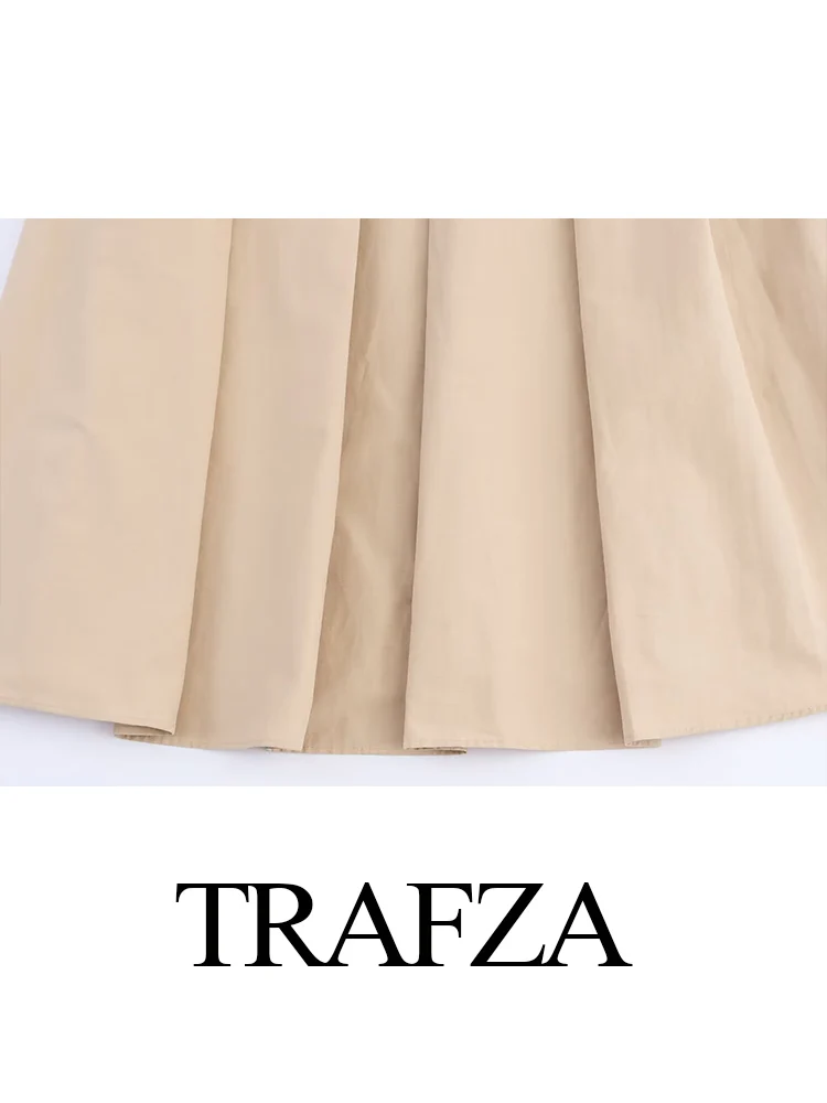 

TRAFZA Women's Fashion Vintage Solid Belted Cape-Style Midi Skirt Female High Waist Elegant Party Pleated Casual A-line Skirt