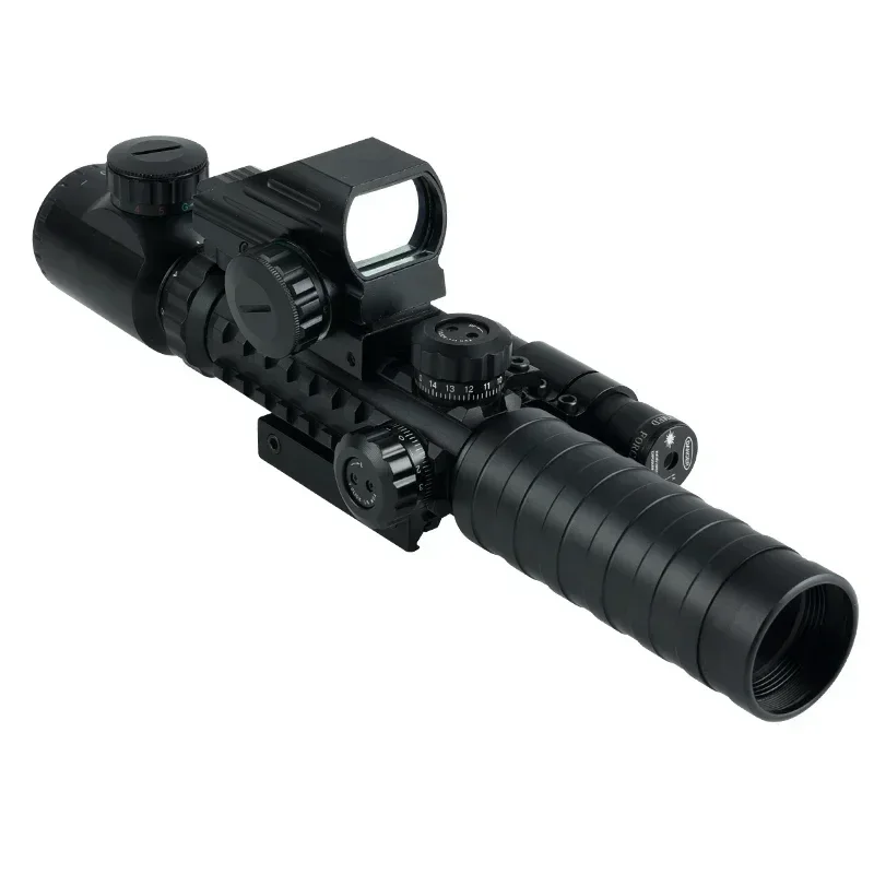 3-9x32 Tactical Red/Green Reticle Riflescope with Red Laser Combo Scope Reflex Holographic Dot Sight Hunting Shooting Optical