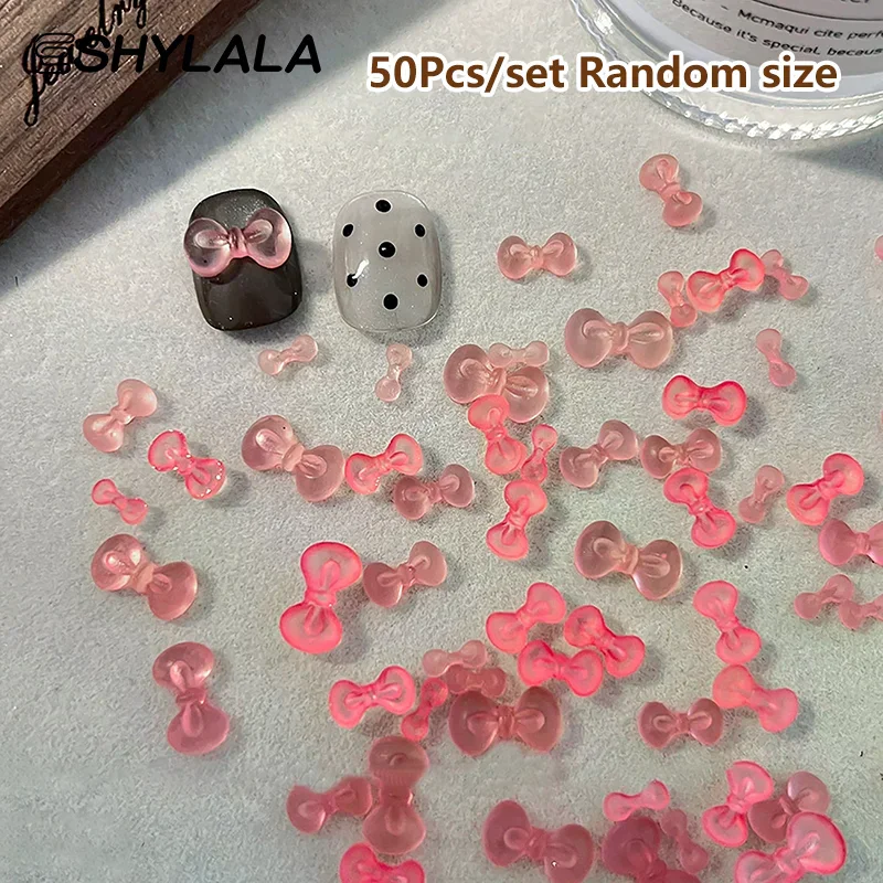 50個入り 冬のリボン 3Dネイルアートアクセサリー 可愛い蝶ネクタイネイルデコレーション DIYレジンネイルチャームミックスパーツ