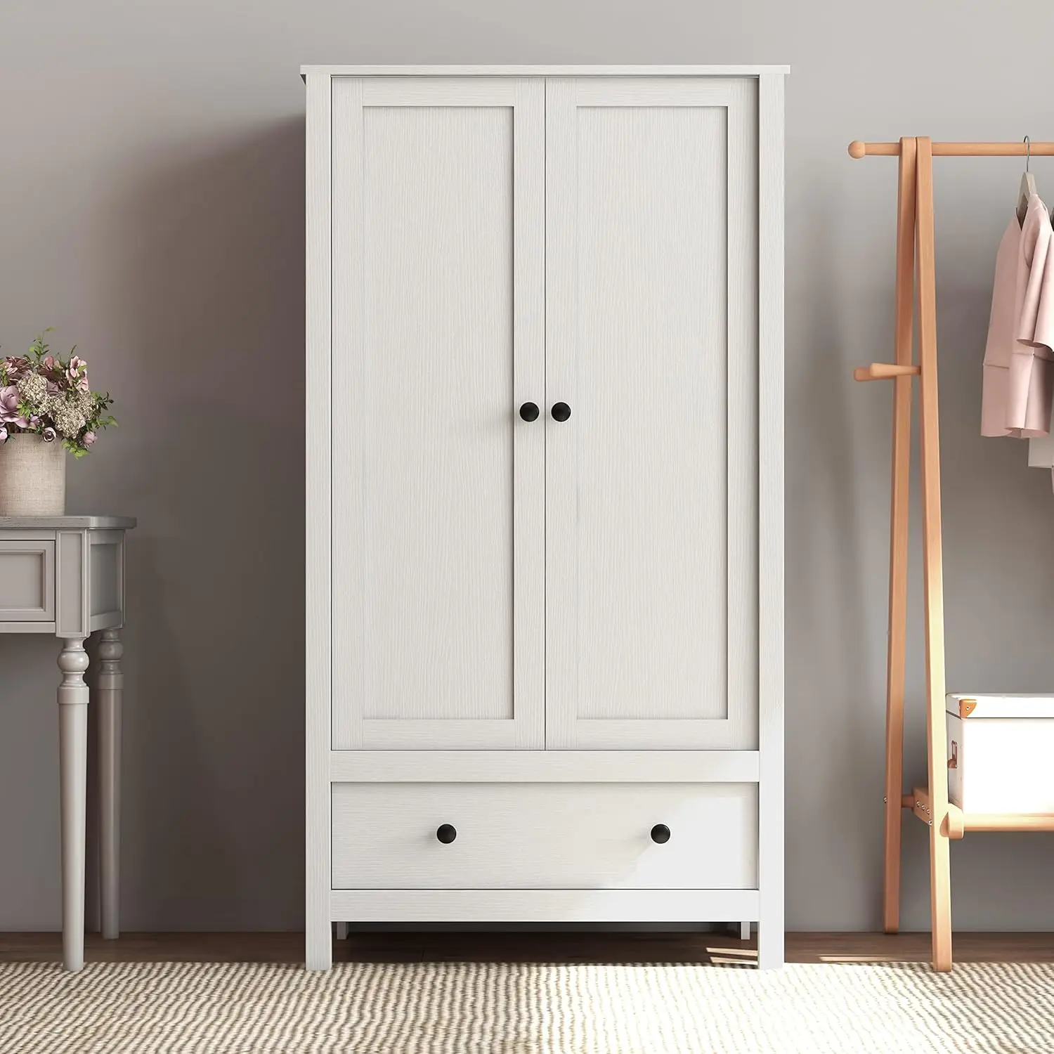 

2 Door Wardrobe, Armoire with Drawer for Bedroom (White)