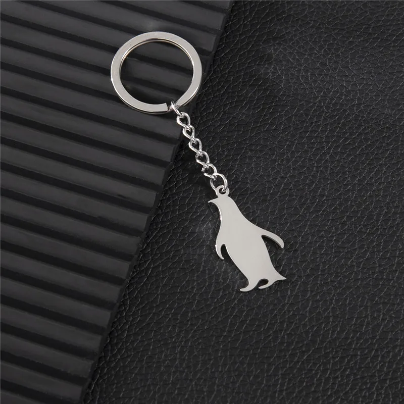 Cute Penguin Stainless Steel Keychain Girls Cartoon Car Keyring Kawaii Wolf Dog Pendants Bag Accessories Creative Gift