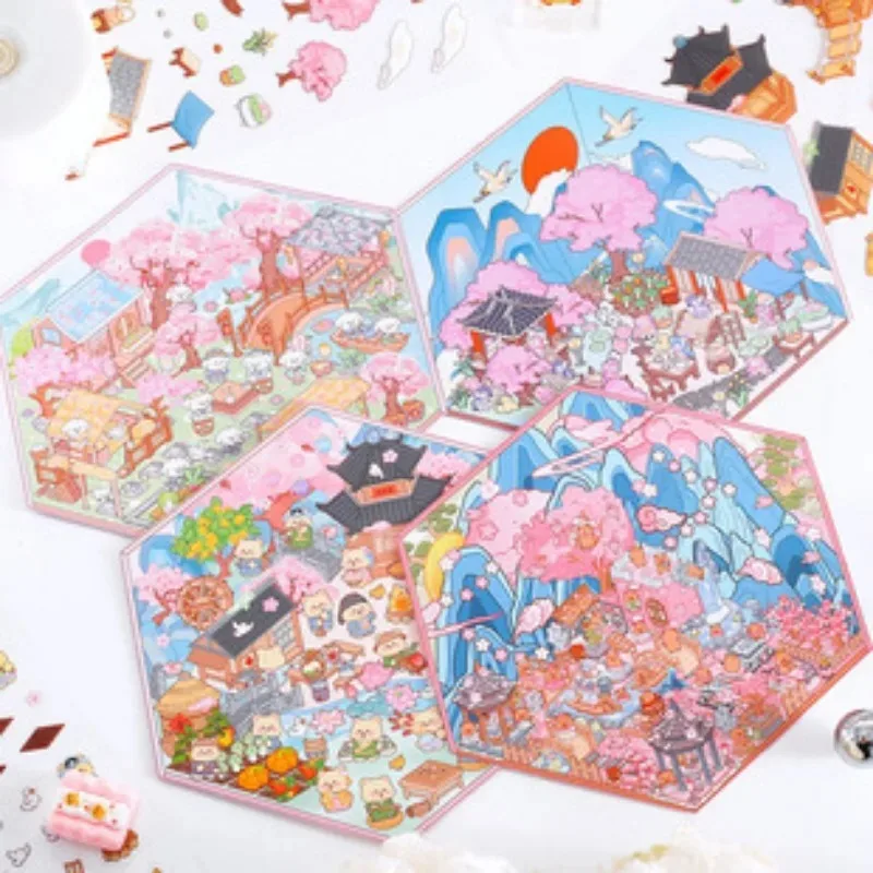 3D Miniature House Sticker Book Set for Kids DIY Scrapbooking Creative Toys Student Classic Silence Toys Sticker Game