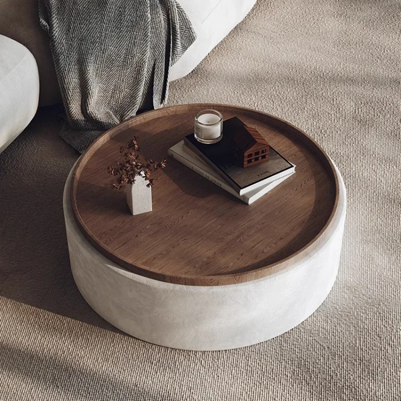 

Modern Wooden Velvet Round Living Room Cream Wind Light Luxury Storage Coffee Tea Table Luxury Furniture Center Tables For 88cm