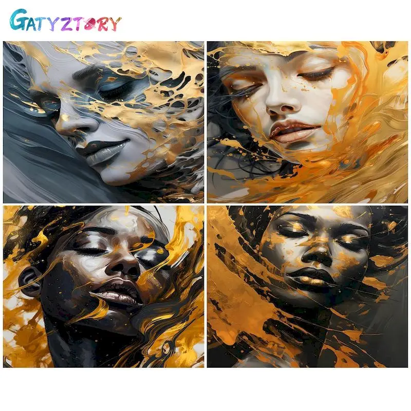 

GATYZTORY Abstract Painting By Numbers Golden Women Figure Painting Handmade Acrylic Paint With Numbers For Home Decoration